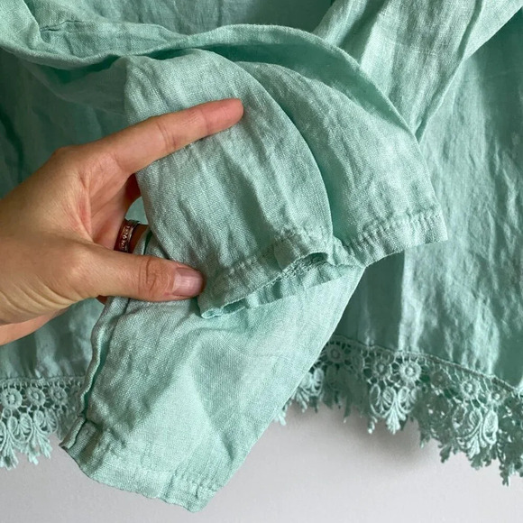 TERZO Millennio 100% Linen Oversized Long Sleeve Tunic Blouse with Lace Size M - Picture 6 of 10